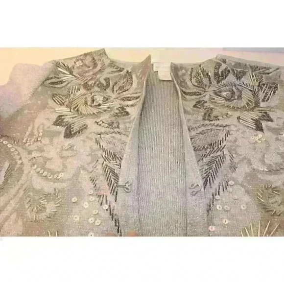 Chico's Gray Metalic Beaded Sequin Long Sleeve Woman's Cartigan US Size 10 - Picture 14 of 16